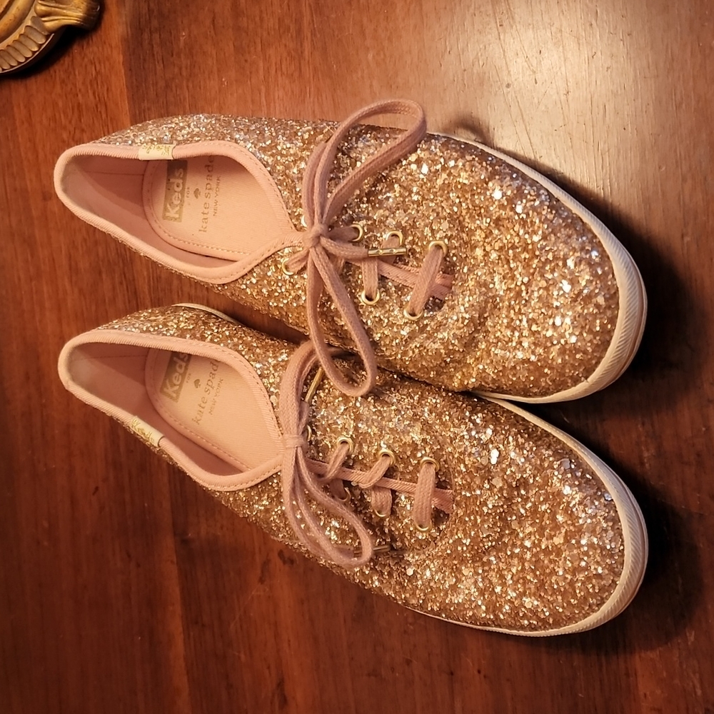 Kate Spade Glitter Gold Pink Keds 8